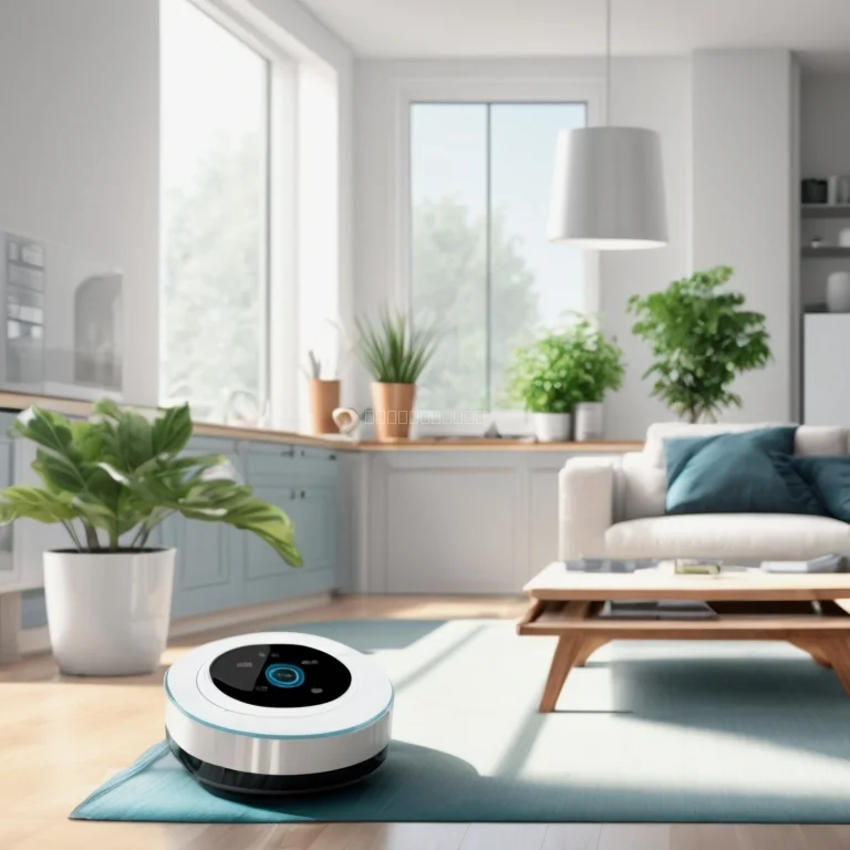 自動掃除ロボットがリビングを掃除する様子